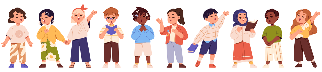group of young children singing