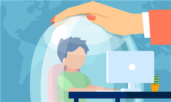 an image of a child on a computer in a protective enclosed globe